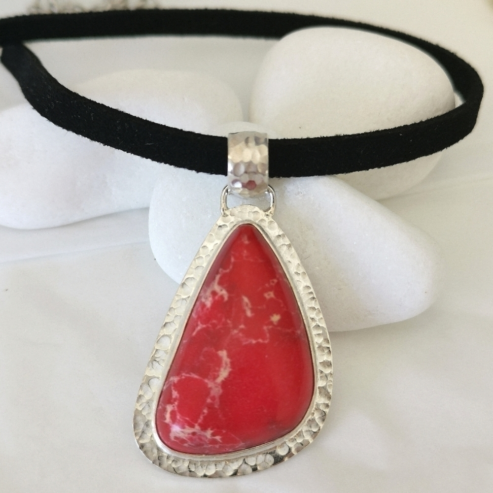 Red Imperial Jasper Sterling Silver pendant necklace